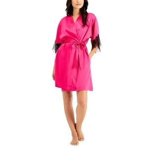 Silky Hot Pink Lace-Trim Robe